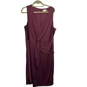 Lovely By Adrianna Papell Womens Sleeveless Burgundy Midi Dress With Draped Knot